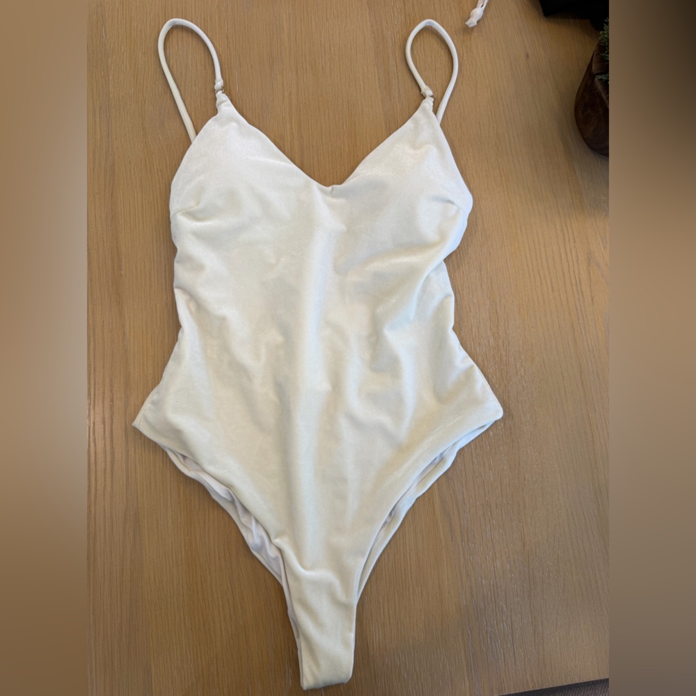 Cream Strappy One-Piece Swimsuit with Low Back - Picture 2 of 2